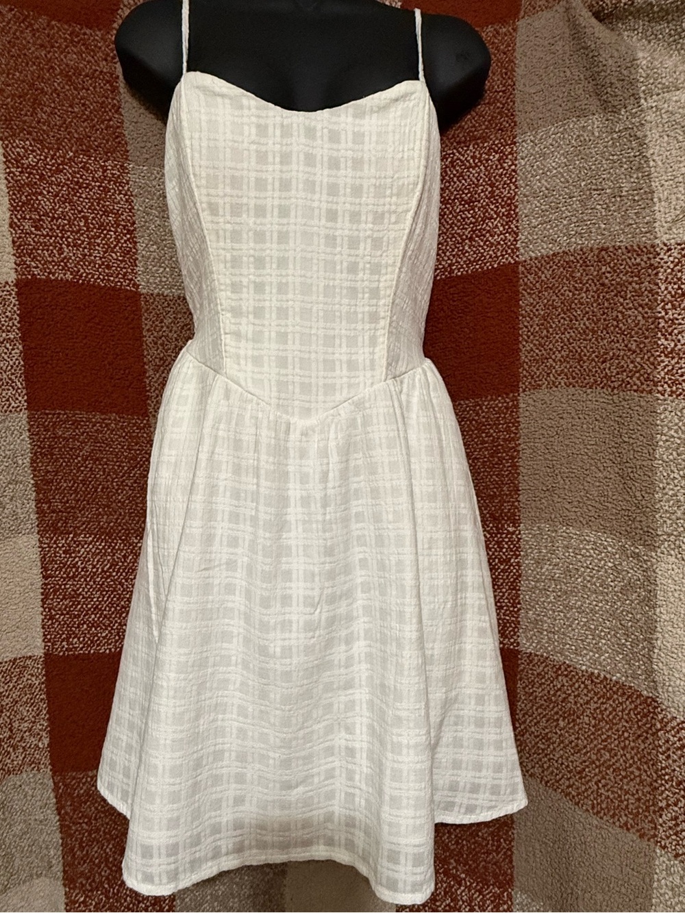 Hollister White Textured Plaid Mini Dress – Small Tall – New w/ tags